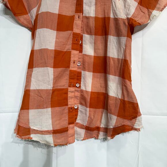 Anthropologie Maeve Orange Gingham Button Down Sz XS - Picture 4 of 13